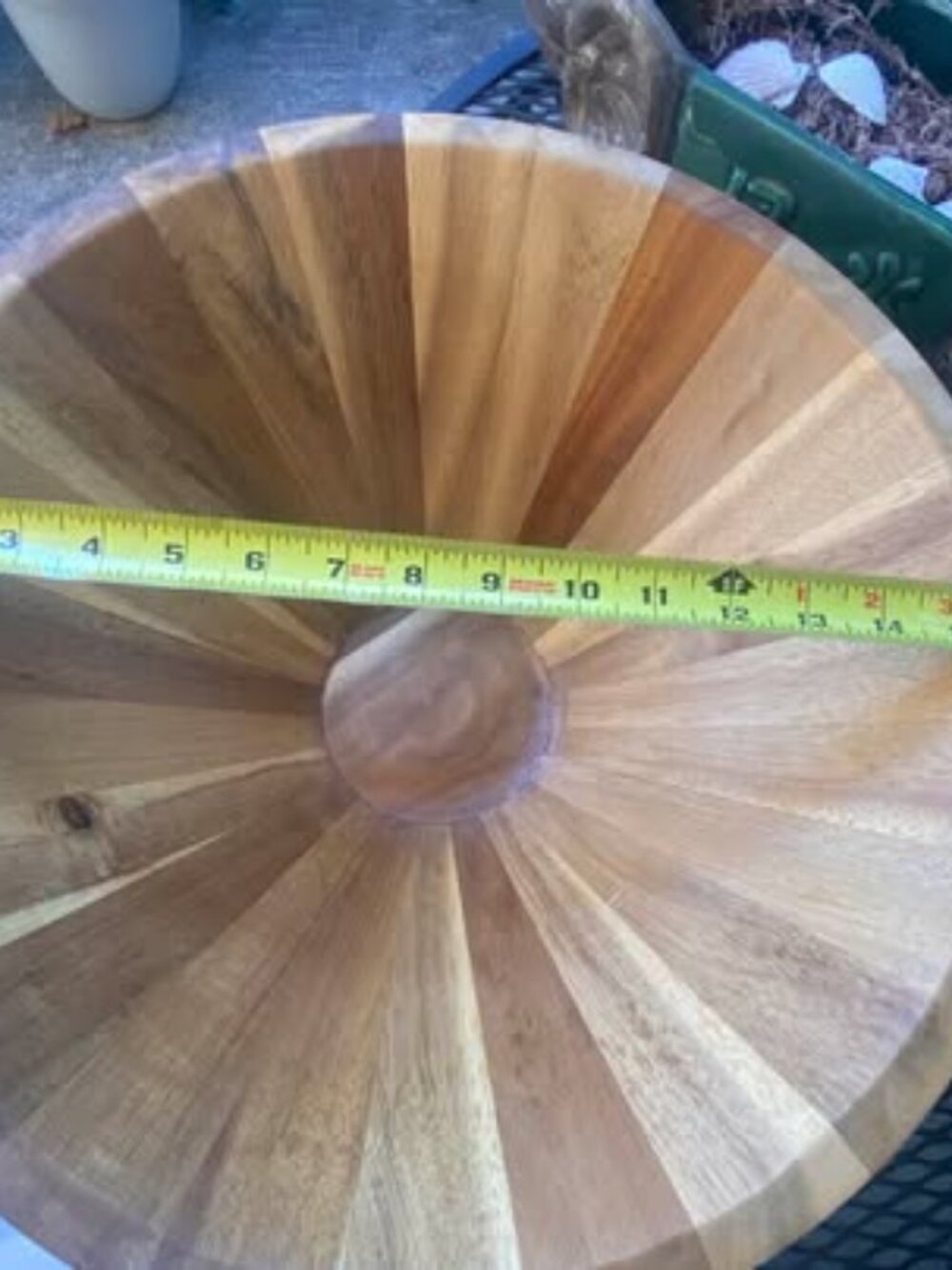 Large Faceted Wooden Sunburst Salad Bowl